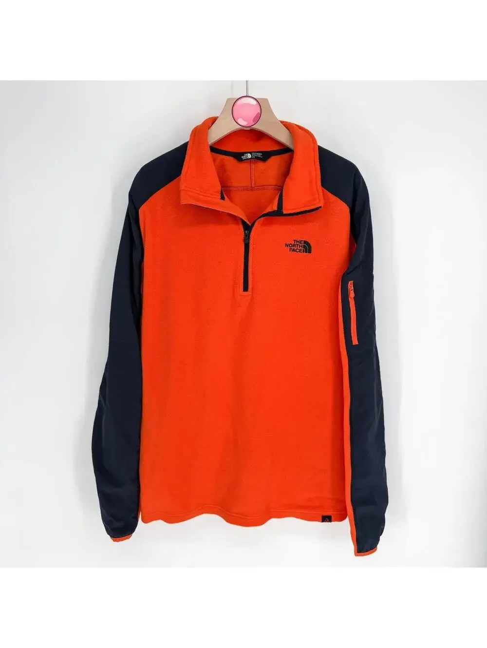 North Face Fleece Pullover Quarter Zip‎ Orange Hiking Outdoor Mens Large